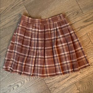 Pleated, Plaid Brown Skirt